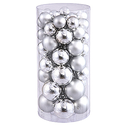 Shiny And Matte Silver Christmas Ornament Assorted Sizes Box of 50