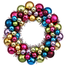 12 Inch Multi Color Christmas Ornament Wreath Unlit