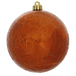 4 Inch Burnish Orange Crackle Christmas Ball Ornament 6 per Set