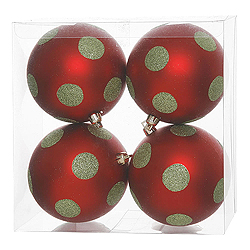 Christmastopia.com 4.7 Inch Red And Lime Polka Dot Glitter Ball 4 per Set