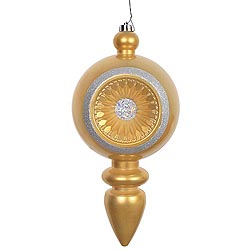 15.75 Inch Gold Candy Diamond Reflector Christmas Finial Ornament Shatterproof UV