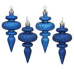 4 Inch Blue Christmas Finial Ornament Assorted Finishes Set of 8 Shatterproof