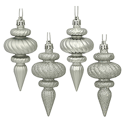 4 Inch Silver Christmas Finial Ornament Assorted Finishes Set of 8 Shatterproof