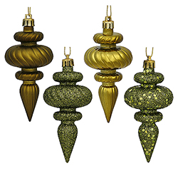 4 Inch Olive Green Christmas Finial Ornament Assorted Finishes Set of 8 Shatterproof