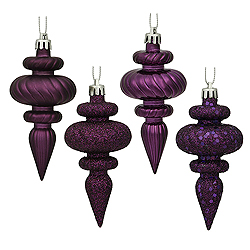 4 Inch Plum Christmas Finial Ornament Assorted Finishes Set of 8 Shatterproof