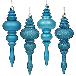 7 Inch Turquoise Finial Assorted Finishes Christmas Ornament Shatterproof Set of 8