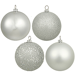 4 Inch Silver Assorted Finishes Round Christmas Ball Ornament 12 per Set