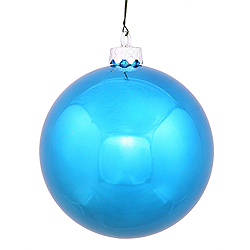 4 Inch Turquoise Shiny Round Ornament 6 per Set