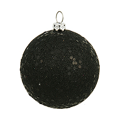 4 Inch Black Sequin Round Ornament 6 per Set