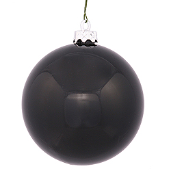 4 Inch Black Shiny Round Ornament 6 per Set