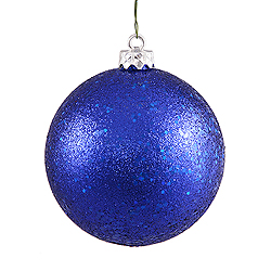 4 Inch Cobalt Sequin Round Shatterproof Christmas Ball Ornament 6 per Set