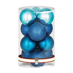 4 Inch Sea Blue Round Assorted Finishes Round Christmas Ball Ornament 12 per Set