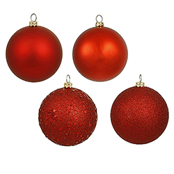 4.75 Inch Red Round Christmas Ball Ornament Shatterproof Assorted Finishes