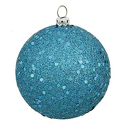 6 Inch Turquoise Sequin Round Shatterproof UV Christmas Ball Ornament 4 per Set