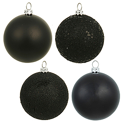 Christmastopia.com 6 Inch Black Assorted Finishes Round Christmas Ball Ornament 4 per Set