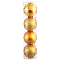 6 Inch Antique Gold Assorted Finishes Round Christmas Ball Ornament 4 per Set