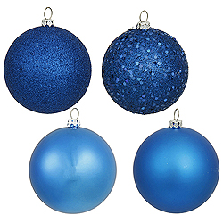 8 Inch Blue Ball Ornament Assorted Finishes 4 per Set