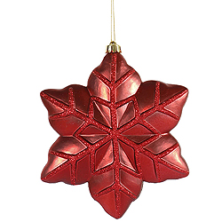 8 Inch Burgundy Snowflake Ornament 4 per Set