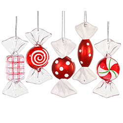 3.5 Inch Red And White Candy Christmas Ornament Set of 5
