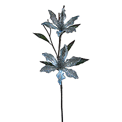 23 Inch Silver Velvet Magnolia Decorations 6 Inch Flower 2 Flower Stem