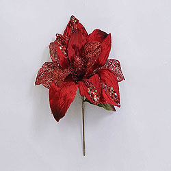 31 Inch Red Glitter Magnolia Flower On Stem 13 Inch Flower