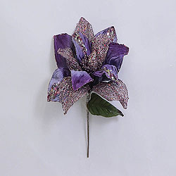 31 Inch Purple Glitter Magnolia Flower On Stem 13 Inch Flower