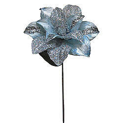 31 Inch Silver Glitter Magnolia Flower On Stem 13 Inch Flower