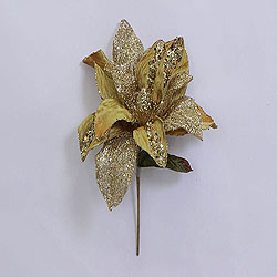 31 Inch Gold Glitter Magnolia Flower On Stem 13 Inch Flower