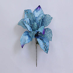 31 Inch Aqua Glitter Magnolia Flower On Stem 13 Inch Flower
