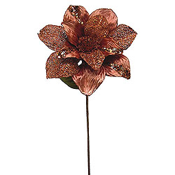 31 Inch Chocolate Glitter Magnolia Flower On Stem 13 Inch Flower