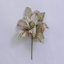 31 Inch Champagne Glitter Magnolia Flower On Stem 13 Inch Flower