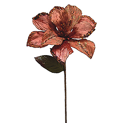 30 Inch Copper Beaded Magnolia Flower Decoration 11 Inch Flower