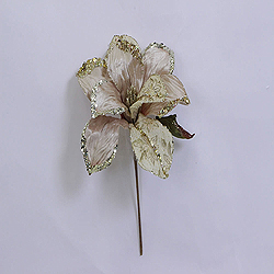 Christmastopia.com - 30 Inch Champagne Beaded Magnolia Flower Decoration 11 Inch Flower