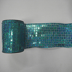 4 Inch x 10 Yard Blue Aqua Mesh Metallic Check Christmas Ribbon
