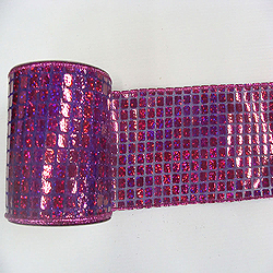 4 Inch x 10 Yard Fuschsia Mesh Metallic Check Christmas Ribbon