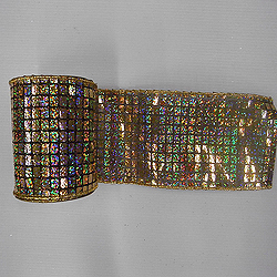 4 Inch x 10 Yard Black and Gold Mesh Metallic Check Christmas Ribbon