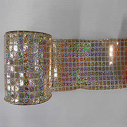 6 Inch x 10 Yard White and Champagne Mesh Metallic Check Christmas Ribbon
