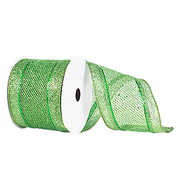 4 Inch x 10 Yard Lime Green Diamond Mesh Edged Christmas Ribbon