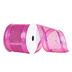 4 Inch x 10 Yard Fuchsia Diamond Mesh Edged Christmas Ribbon