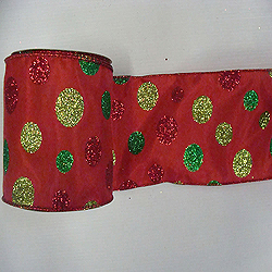 30 Foot Red Glitter Polka Dot Ribbon 4 Inch Width