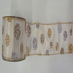 30 Foot Ivory Glitter Polka Dot Ribbon 4 Inch Width