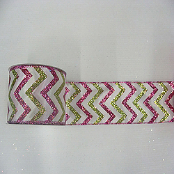 30 Foot White Lime And Fushia Chevron Ribbon