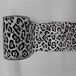 30 Foot White Velvet Brown Leopard Ribbon 2.5 Inch Width