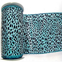 30 Foot Teal Lame Velvet Black Leopard Ribbon 2.5 Inch Width