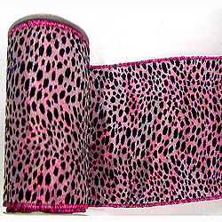 30 Foot Fushia Lame Velvet Black Leopard Ribbon 2.5 Inch Width