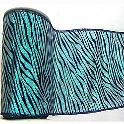 30 Foot Teal Lame Velvet Black Zebra Ribbon 2.5 Inch Width