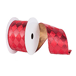30 Foot Red Diamond Gold Ribbon 6 Inch Width