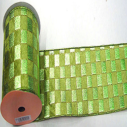 Christmastopia.com - 30 Foot Sage Check Gold Lame Ribbon 4 Inch Width