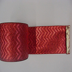 30 Foot Red Chevron Gold Lame Ribbon 2.5 Inch Width