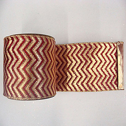 30 Foot Gold And Burgundy Chevron Lame Ribbon 2.5 Inch Width